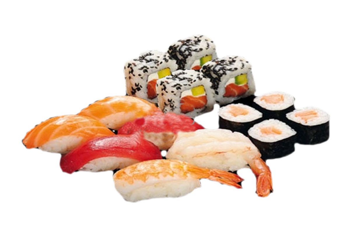 Salmon, tuna nigiri and maki